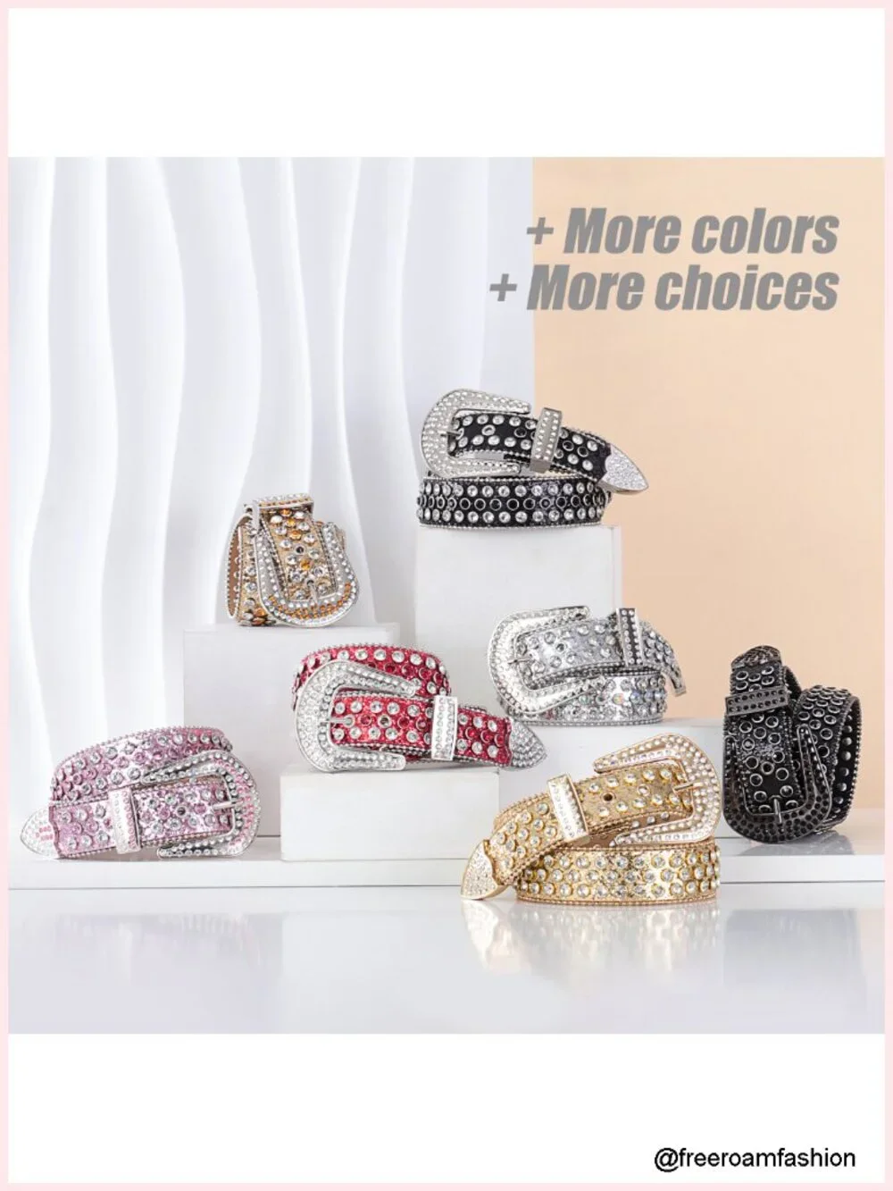 PU Leather Rhinestone Belt Western Studded Waist Belt for Jeans